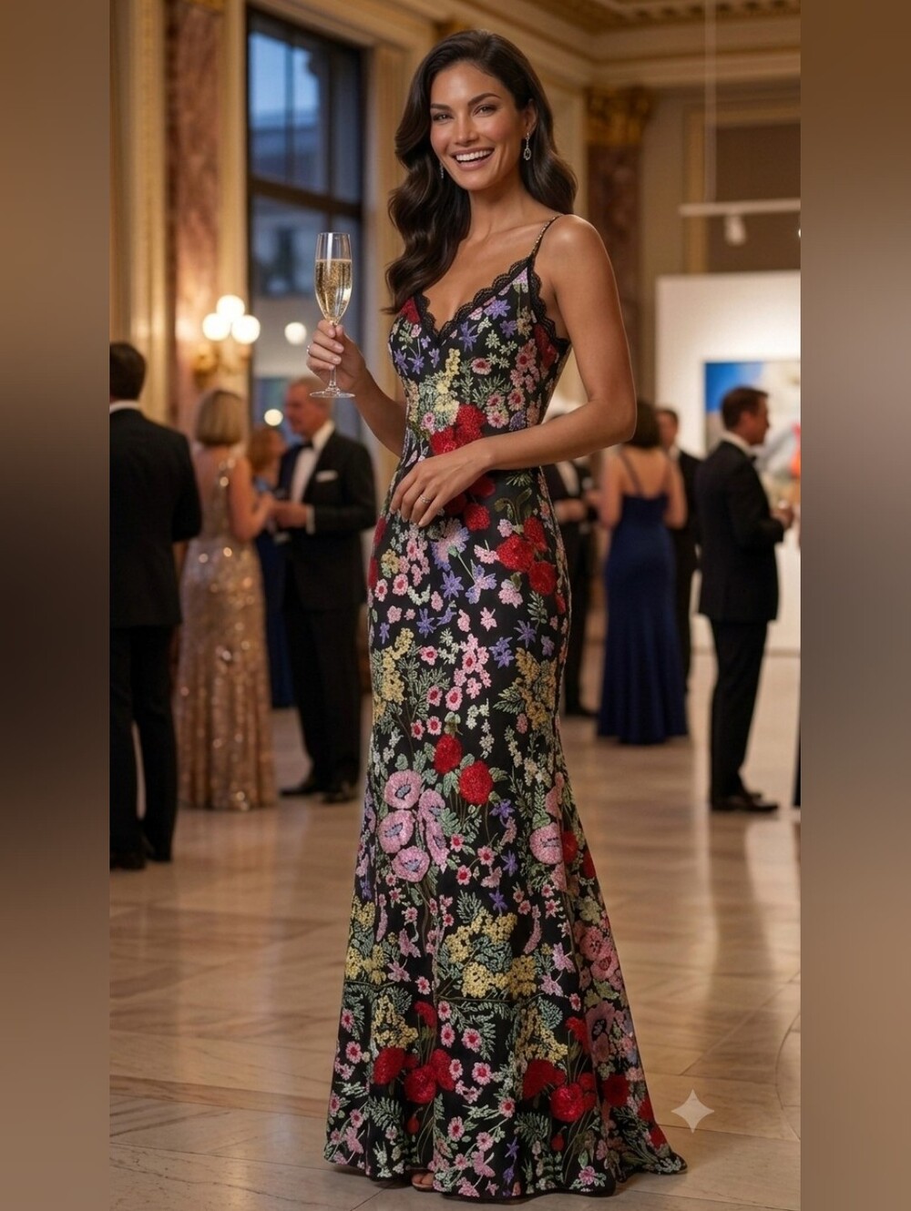 Mac Duggal Size 12 Black Embroidered Floral Trumpet Gown